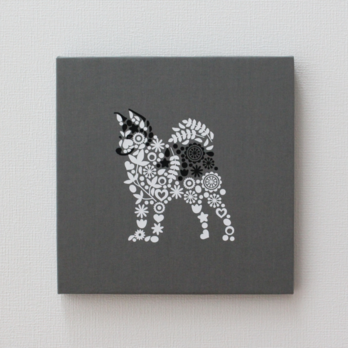 シベリアンハスキーのパネル M-760【10色】/白-黒 ファブリックパネル