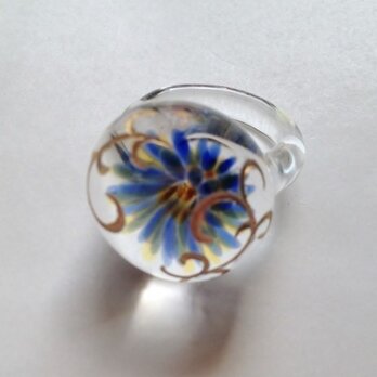 唐草とお花のリング（ブルー）