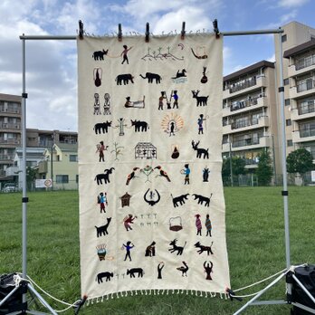 ミャンマー・チン族手刺繍布【縦タイプ・ホワイト】Lot.1