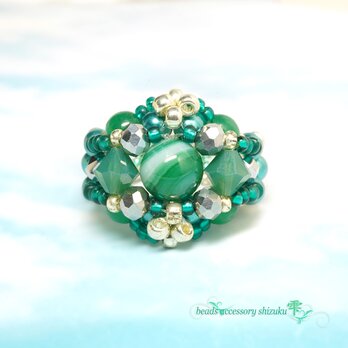 天然石リングC＊17号＊グリーンストライプアゲート