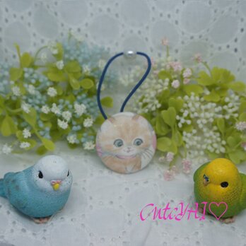 くるみボタン ヘアゴム かわいい さらら ピンクのハートとねこ