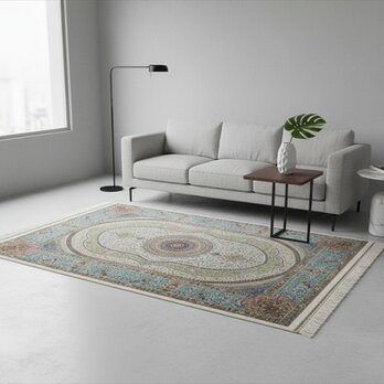 ペルシャ絨毯　ネイアブリシャム　ハイブリッド　カシャン産　リビング　200x135cm ホワイトPS8907