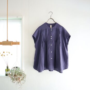 random tuck french blouse (linen / iron blue)