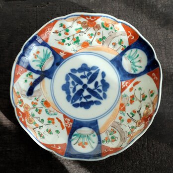 【サマー特価¥1500→¥1000】草花と蝶々◆伊万里　花文色絵金彩七寸中皿　骨董・antiques 明治【アウトレット品】