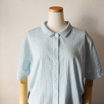 細ギンガムチェック柄ドルマンスリーブブラウス(淡水色)