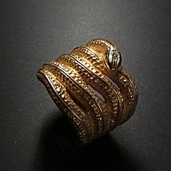 『蛇の指輪』　銀製ダイヤモンド入り純金仕上/４月の誕生石/　＊あなたの誕生石もセット出来ます。　日本製