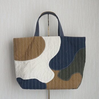 カモフラ風パッチワークの帆布トートバッグ