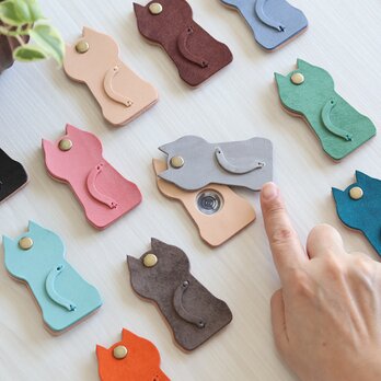 ドアスコープカバー(ねこ) LF-104 玄関ドア のぞき防止 覗き見対策 本革カバー 革 レザー