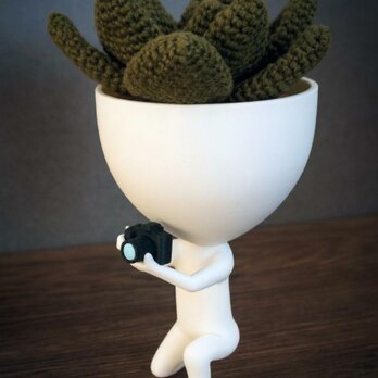 カメラマン風ロバート植木鉢｜3Dプリント製｜ユニークで実用的なインテリアポット