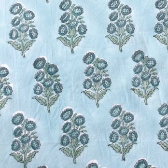 インド ブロックプリント生地 [50cm単位切売] サンガネリ スプレーマム ブルー MT 花 フラワー 菊IF0329