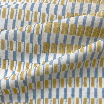 インド ブロックプリント生地 [50cm単位] Sanganeri ストライプブロックパターン 青黄MT IF0332