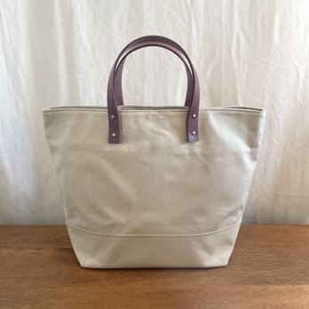 トートバッグL✴︎パラフィン加工生地✴︎本革持ち手✴︎ベージュ