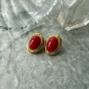 YM165-【 Monet 】モネ・ヴィンテージイヤリング 1970〜80s Gold Tone Red Cabochon