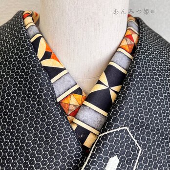 綿の半衿  ハロウィンカラーのタイル柄