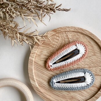 かぎ針編みのヘアピン　ベーシックカラー2コセット　オールドローズandシルバーグレー