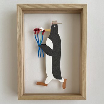 花を運ぶペンギン C 赤と白の花　原画のみ