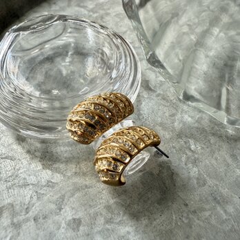 PRO3-【 ROMAN 】ローマン・ヴィンテージピアス 1970s  Rhinestones Harf Hoops