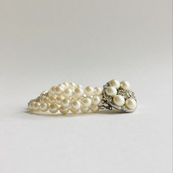 貝パール3連ビジューオールノットブレスレット/約6mm約20cm/クリームツートン/日本製