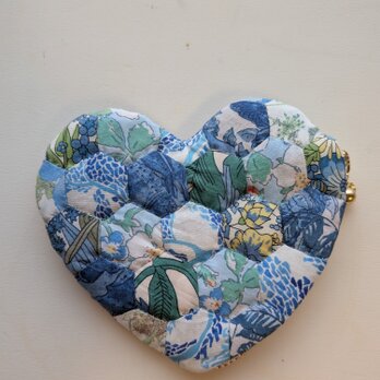 ハートのミニポーチ　ブルー