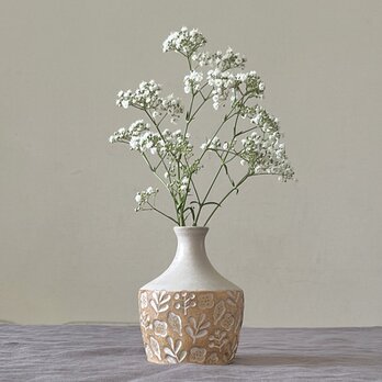 「陶器の花瓶　一輪挿し　北欧ナチュラル　印花模様　フラワーベース」