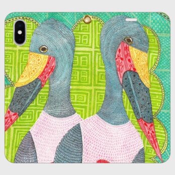 見晴らしの木の下で｜クラハシコウ夫婦モレンツィオ＆エステリナ｜帯なし手帳型iPhoneケース