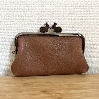 お札が二つ折りで収納できる、カードサイズの親子がまぐち財布（黒うさぎさん口金）