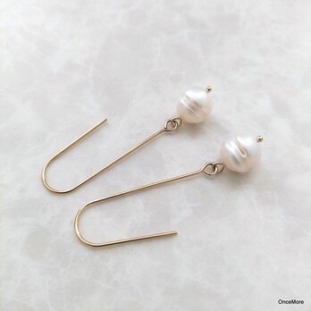 淡水パール（サークル）のロングフックピアス