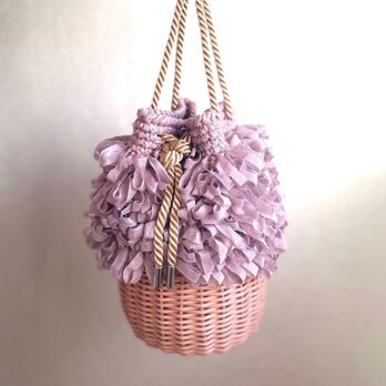 【1点在庫あり】「ピンク」籐とかぎ針編みのバッグMeggBag poche /かごバッグ