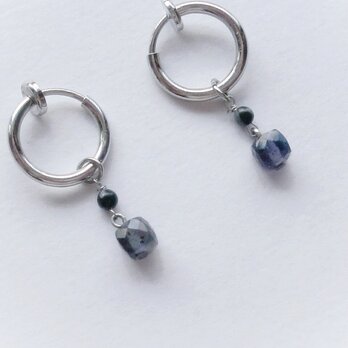 アイオライト / キューブドロップ·イヤリング(ピアス)