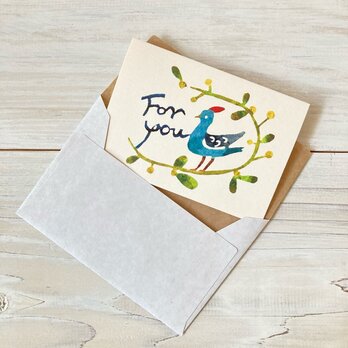 封筒付きミニカード「ヤドリギと小鳥」・型染め