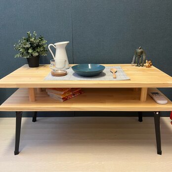 【送料無料】 ローテーブル 長方形 収納付き 90cm 45cm 45cm パイン ナチュラル 折りたたみ脚