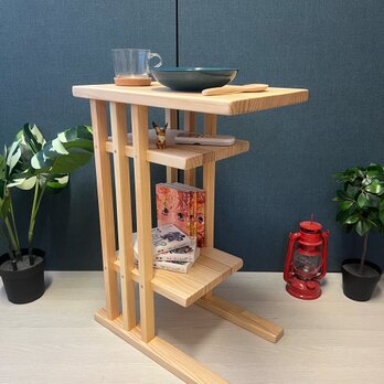 【送料無料】 サイドテーブル 格子形 棚付 45cm 30cm 65cm パイン ナチュラル
