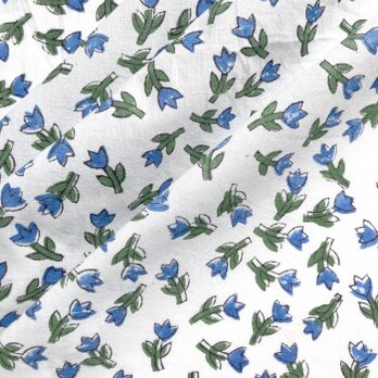 インド ブロックプリント生地 [50cm単位切り売り] Sanganeri チューリップ ミニ ブルー 花 IF0338