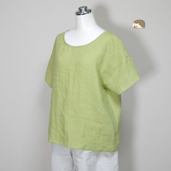 リネンのシンプルTシャツ◆【ナチュラルリネン　ライト】◆ライム◆フリーサイズ（リネン100％）