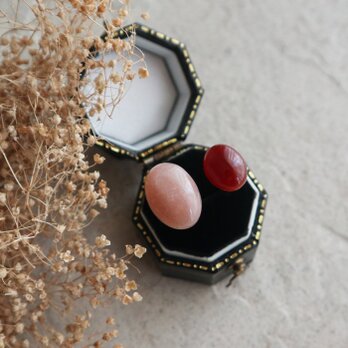 秋色カラー！ピーチムーンストーンとレッドアゲートのフォークリング　金アレ対応