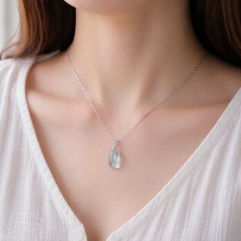 ブラジル産アクアマリン原石ネックレス｜一点物｜3月誕生石｜スワロフスキージルコニア｜ナチュラルジュエリー gn87