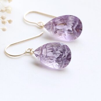 高貴な紫＊カービングアメジスト ピアス/イヤリング｜2月誕生石 天然石 14kgf　ーPurple Graceー