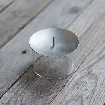 錫銀色プレーン蓋とガラスの小物入れ