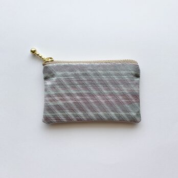 絹手染ミニポーチ（横・グレー薄赤）