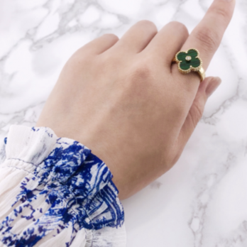 幸せのクローバーリング 15mm（マラカイト）【高品質！送料無料！当日発送！】