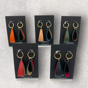 レザードロップイヤリング（ハンドメイド／サージカルステンレス／本革／ワンポイント／ギフト対応）