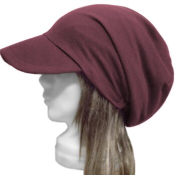 つば広ルーズキャスケット◆鹿の子織コットンニット／杢レッド系　◇紫外線対策・ゆったりサイズ・小顔効果・オールシーズン着用◇