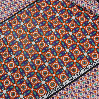 カンガ｜アラベスク キャロットオレンジ × ナイルブルー  アフリカ布 アフリカンプリント