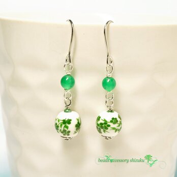 花柄和風ピアス＊グリーンオニキス