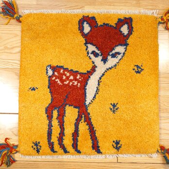ペルシャ　ギャッベ　ミニマット　横39.5x40.5㎝　バンビ　黄金色　T9410