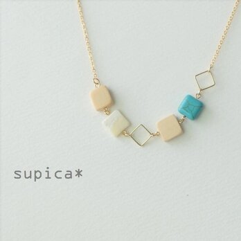 s29-GN489 ■スクエア■【ターコイズ】と【高瀬貝】のネックレス 長さお好みでお作りします