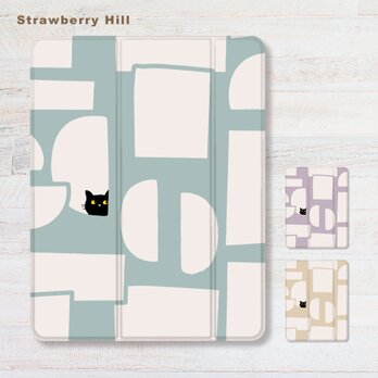 猫と北欧パターンのiPadケース 手帳型 ペン収納 オートスリープ Air Pro mini 全機種対応