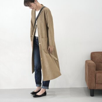 大人のための軽いナチュラルロングコート|綿麻ウェザークロス|カーキベージュ  No.363