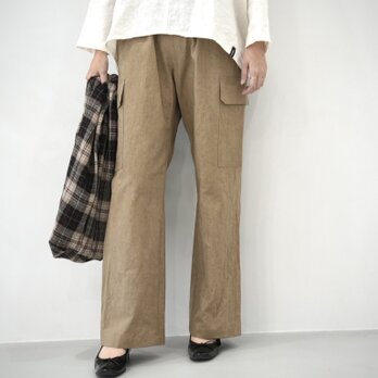 大人のための軽いカーゴパンツ｜綿麻ウェザークロス｜カーキベージュ 　No.364