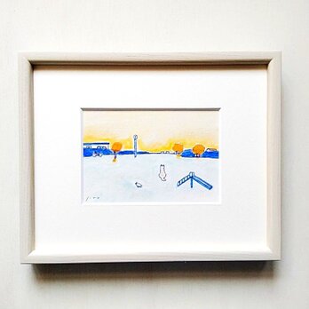絵画「金木犀の香りがする頃に」 原画 水彩 イラスト※木製額縁入り(インチサイズ)